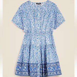 J Crew Pintuck Mini Shirtdress Bandana Block Print Blue White